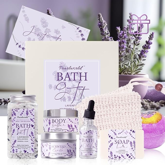 Lavender Spa Gift Set for Women, Luxury 9 Pcs Bath Salts Set, Relaxation Gifts - Image 3