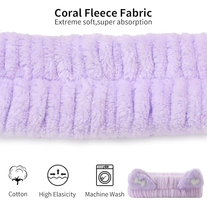 Spa Headband for Washing Face, 2 Pack Cute Cat Ear Hair Band for Shower Yoga - Image 3