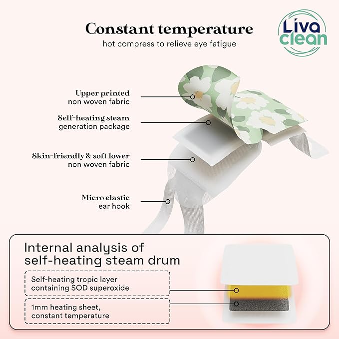 LivaClean 24 Steam Eye Mask for Dry Eyes, Dark Circles & Puffiness, Warm & Self - Image 6