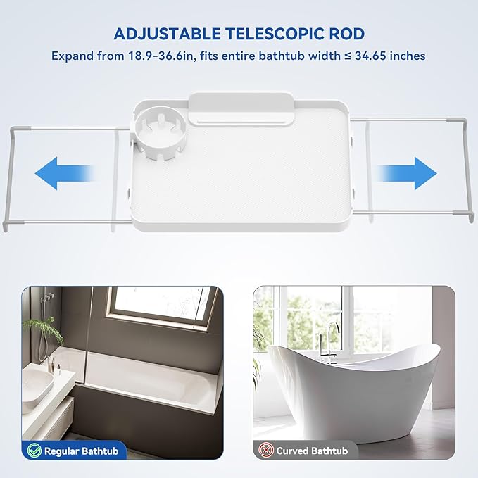 Bathtub Tray for Large Soaking Tub Table Tray Expandable Tub Shelf for Bathtub - Image 4