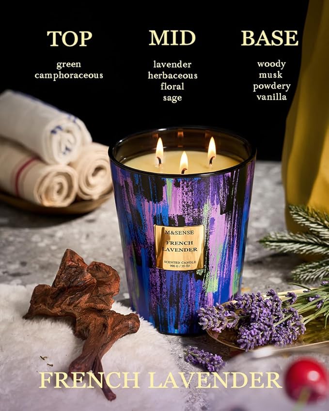 M&SENSE Wild Lavender Large Jar Scented Candle, 35oz 150H Non-Toxic Natural Soy - Image 3