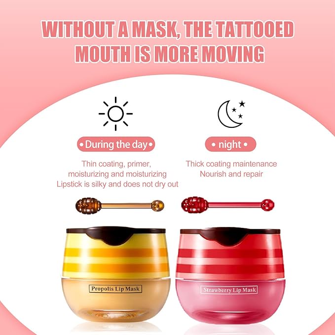 2 Pcs Lip Balm Honey Pot, Honey & Strawberry Moisturizing Lip Mask Reduces Lip - Image 4