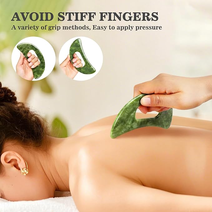 2 PCS Jade Stone Gua Sha Massage Tool, Large Guasha Muscle Scraper Tools Set - Image 5