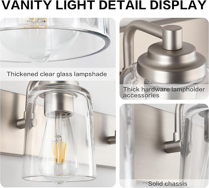 SOLFART Brushed Nickel Vanity Light Bathroom Light Fixtures Over Mirror 3 Light - Image 3