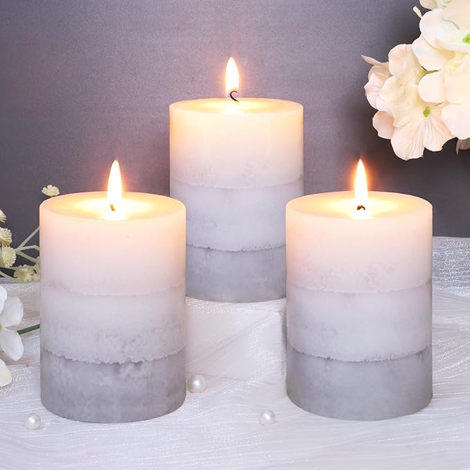 Set of 3 Scented Pillar Candles Creamy Coconut Scented 3" x 4" Long-Lasting - Image 2