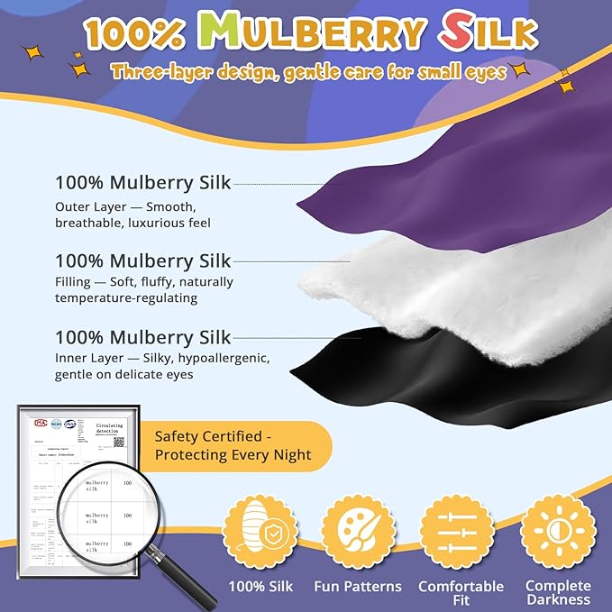 Silk Kids Sleep Mask: 100% Mulberry Silk Eye Mask, Sleeping Masks - Image 3
