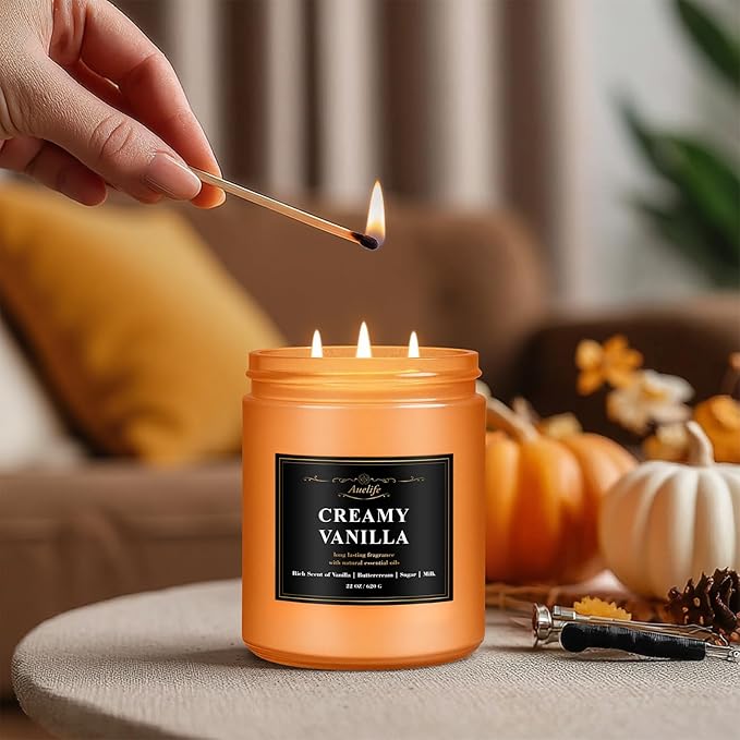 Auelife Winter Candles, Fir & Cedarwood Scented Candle – 22oz Large 3-Wick Soy - Image 6