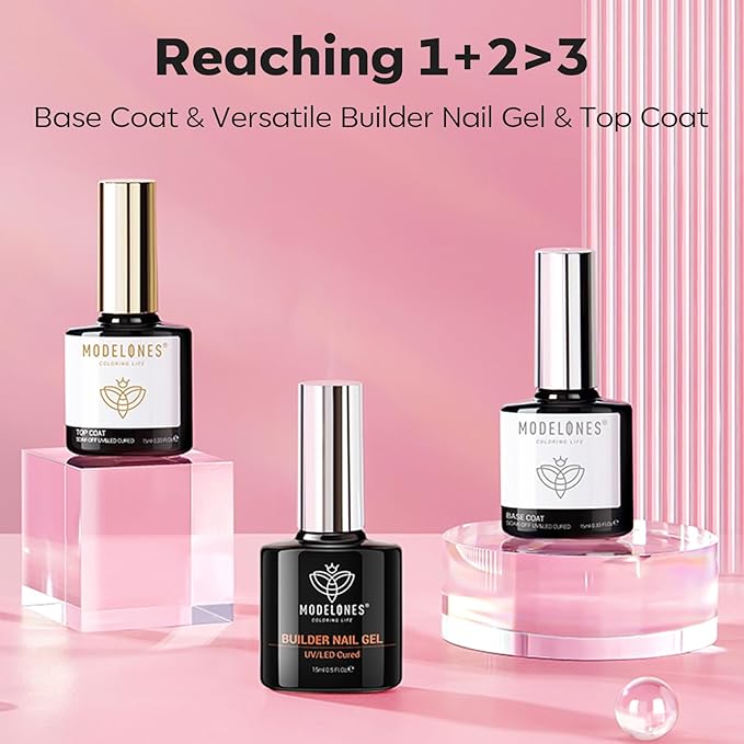 modelones Top Coat with Builder Nail Gel, Nude Pink Color Builder Top Nail Kit - Image 9