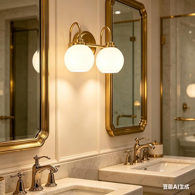 AKEZON Bathroom Light Fixtures 2-Light Brushed Gold Vanity Light, Modern - Image 4