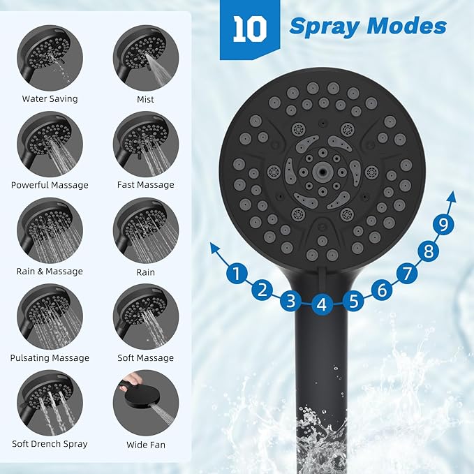 Hibbent 5-spray Dual Filtered Rainfall Shower Head Combo, High Pressure 13'' - Image 6
