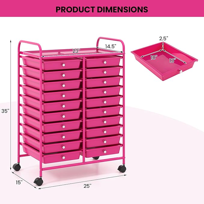 Giantex 20 Drawers Rolling Cart, Mobile Storage Drawer Cart, Classroom Organizer - Image 3