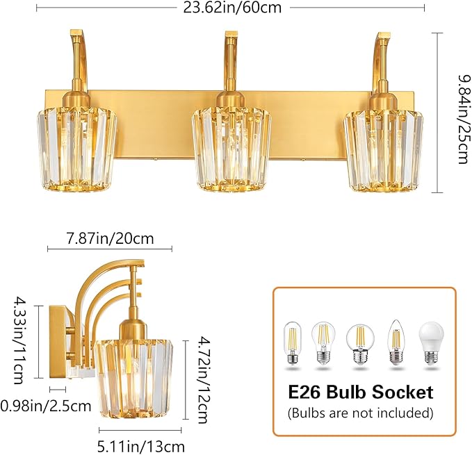 Modern Bathroom Vanity Light, 3-Light Gold Wall Sconce - Image 4