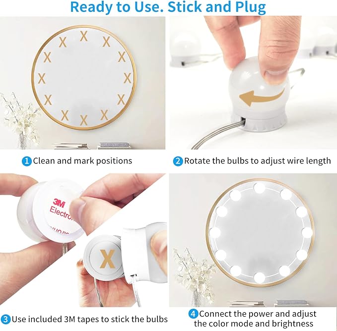 LED Vanity Mirror Lights with 12 Stick On Dimmable Bulbs, 3000K 4500K 6500K & - Image 6