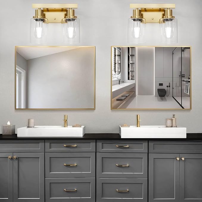 2-Light Brushed Gold Vanity Lights - Image 7