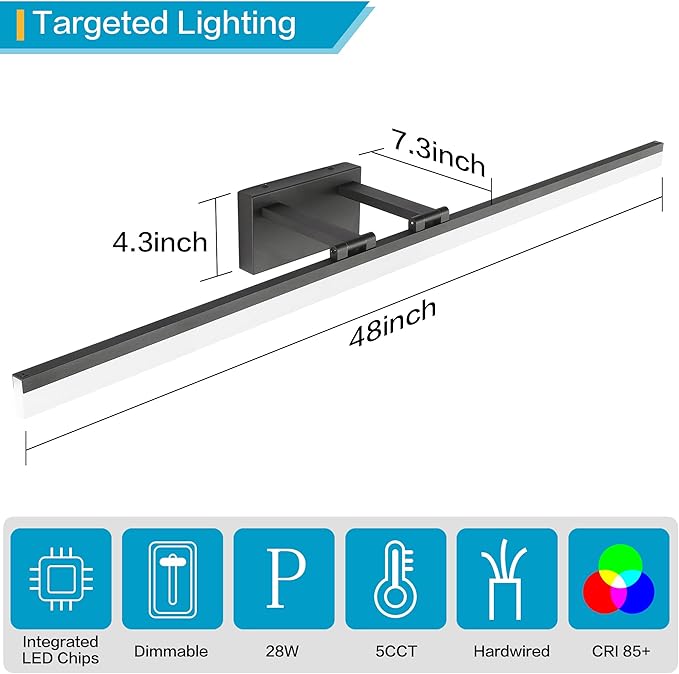 SOLFART 5 Color Temperature Dimmable 47.2 Inch Bathroom Light Fixtures Over - Image 4