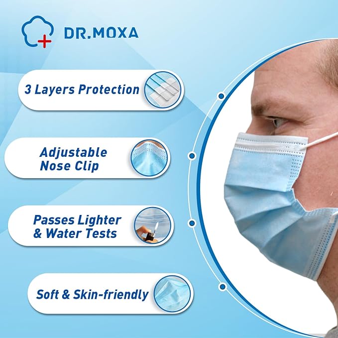 DR.MOXA 50 Pack Disposable Face Masks, Medical Grade 3 Ply Masks - Image 4