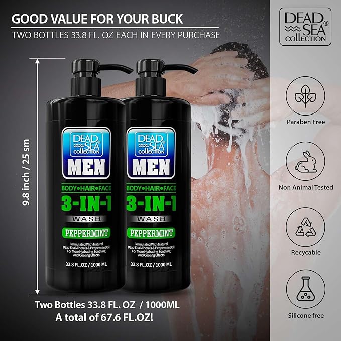 Dead Sea Collection Peppermint Men’s Body Wash – 3 in 1 Body Wash - Image 3