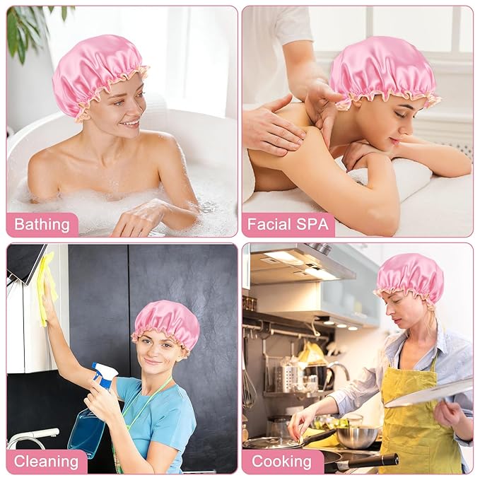 Waterproof Shower Caps for Women, Solid Color Dual-Layer Elastic Band Design - Image 7