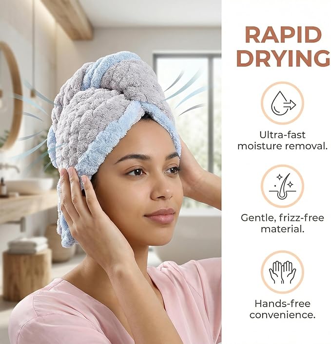 Hair Towel Wrap for Women, High Absorbency Hair Drying Towel Wrap, Lightweight - Image 3