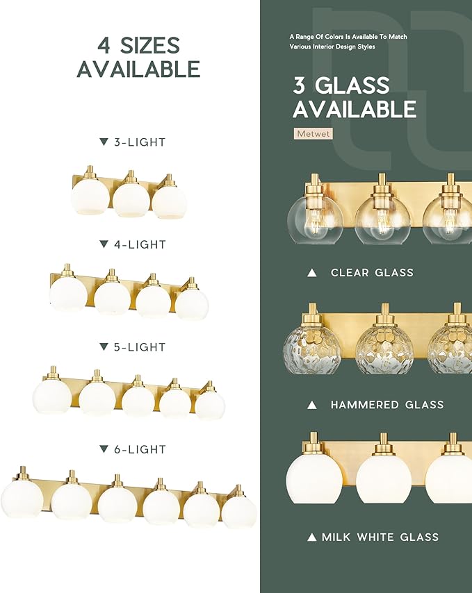 Bathroom Light Fixtures, 3-Light Brushed Gold Vanity Light, Modern Wall Sconces - Image 6