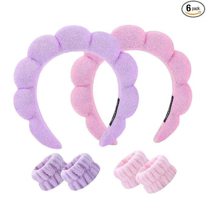 Spa Headband and Wristband Set for Women, Terry Cloth Sponge Headband for by HKOVNE