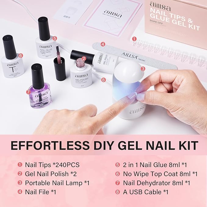 AILLSA Gel Nail Kit Short Coffin Nail Tips 240pcs - Image 4