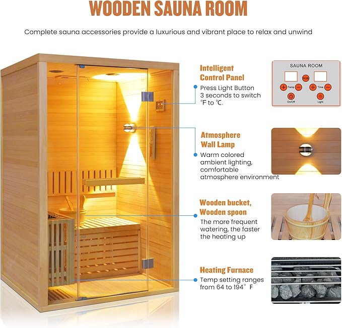 OUTEXER Traditional Steam Sauna Home Spa Room - Image 4