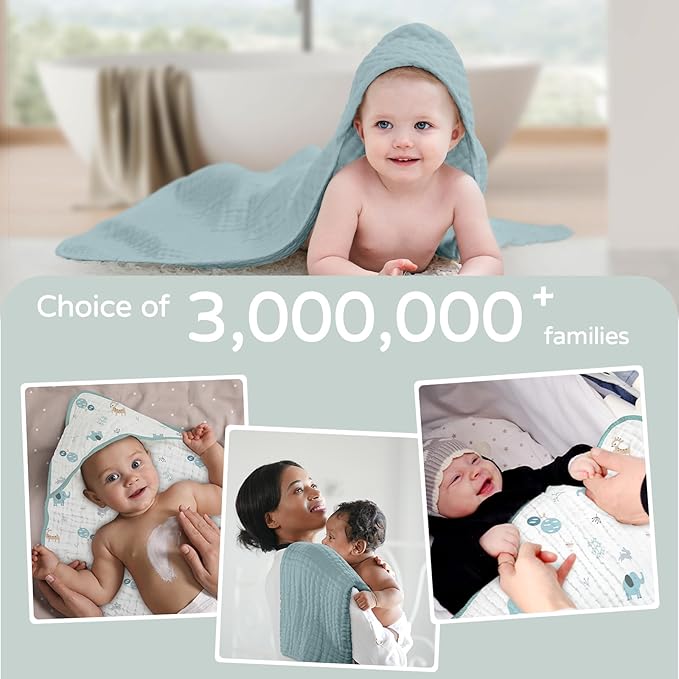 Yoofoss Hooded Baby Towels for Newborn 2 Pack 100% Muslin Organic Cotton Baby - Image 6