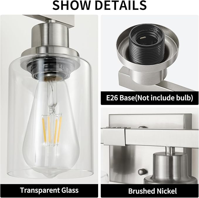 Bathroom Vanity Light, 4-Light Nickel Modern Matte Wall Sconce Lighting - Image 3