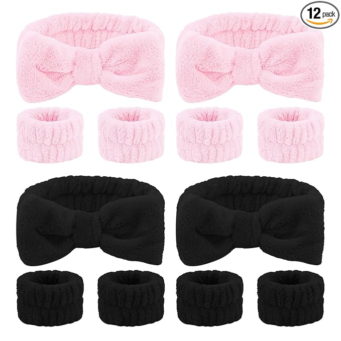 CIEHER 12 PCS Black & Pink Makeup Headband by CIEHER