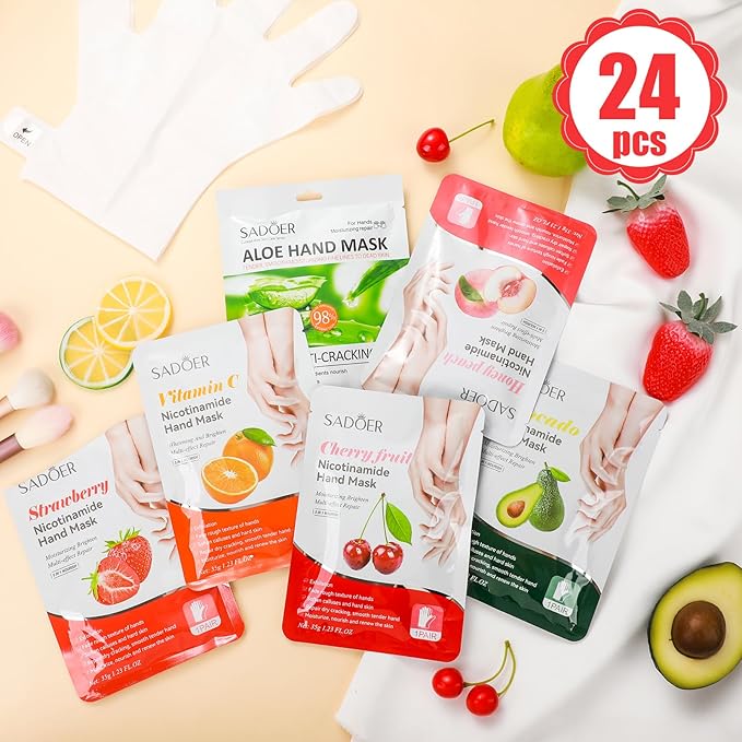 24 Pcs Fruits Beauty Hand Mask Bulk Hydrating Hand Moisturizing Gloves - Image 2