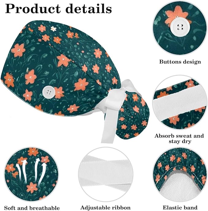 Scrub Caps Women Nursing Hats Floral Flowers - Image 4