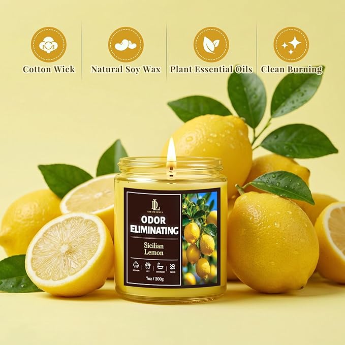 Sicilian Lemon Odor Eliminating Highly Fragranced Candle, Eliminates 95% of - Image 6