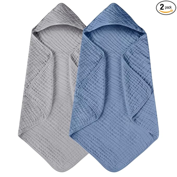 Yoofoss Hooded Baby Towels for Newborn 2 Pack 100% Muslin Organic Cotton Baby by YOOFOSS