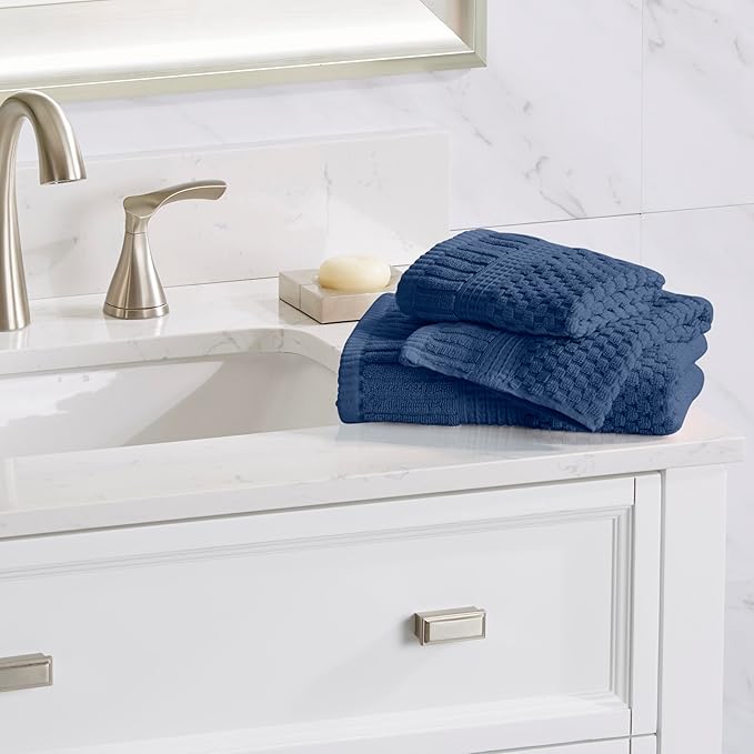 NY Loft 100% Cotton Towel Set 6 Piece Towel Set | Navy Bath Towels | Absorbent - Image 9