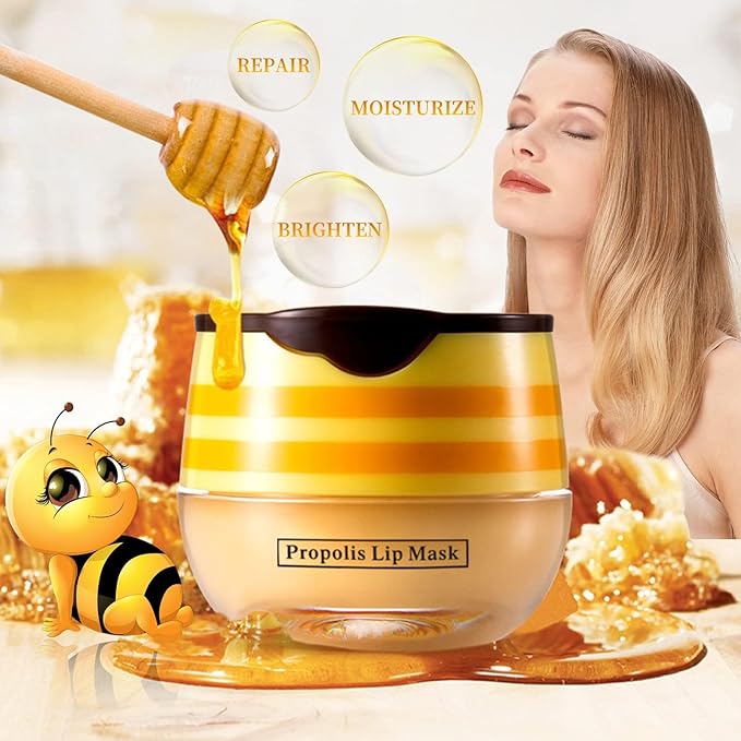 4 PCS Honey Lip Balm Pot, Honey & Strawberry & Watermelon & Apple Lime Lip Mask - Image 4
