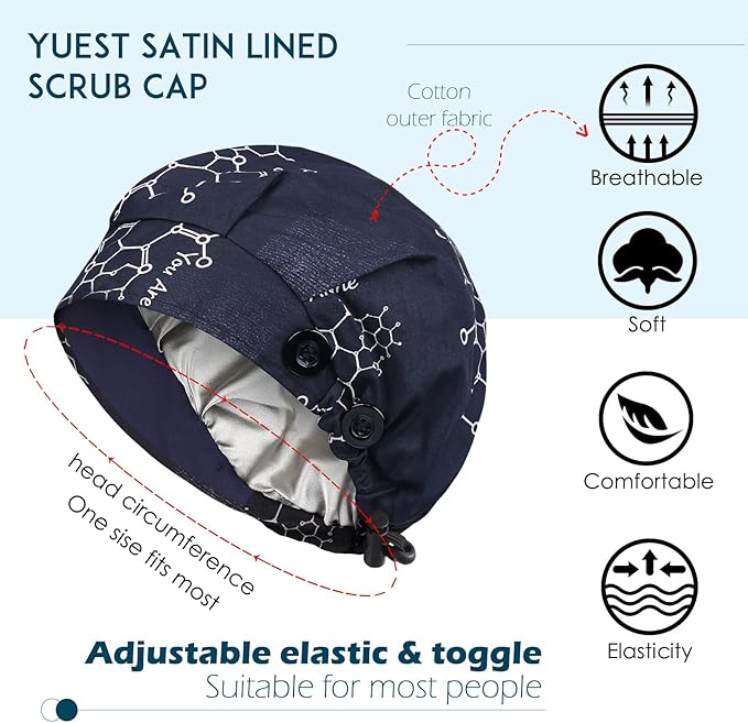2 Pack Satin Lined Bouffant Scrub Caps - Image 2