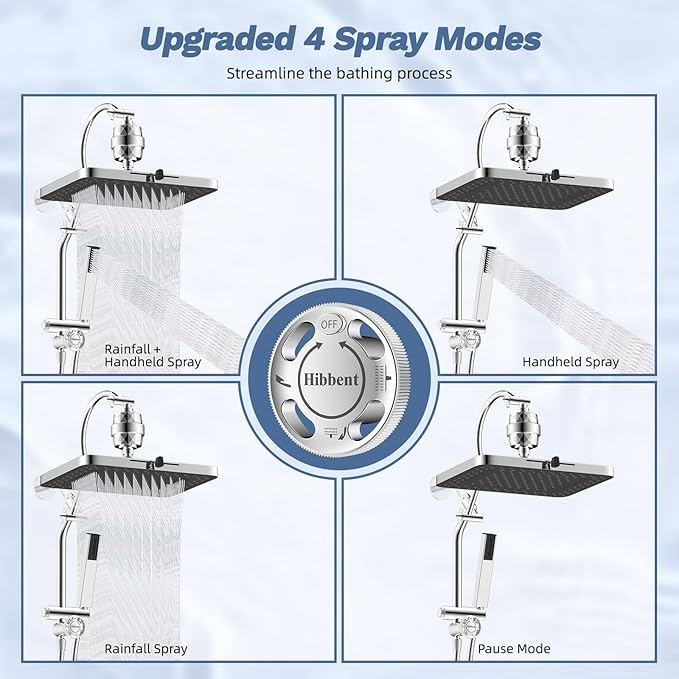 Hibbent 5-spray Filtered Rainfall Shower Head Combo, High Pressure 13'' - Image 4