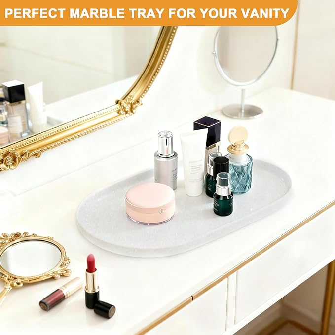 Pure Natural Marble Tray for Bathroom, Sink. Cosmetics, toiletries, etc. can be - Image 5