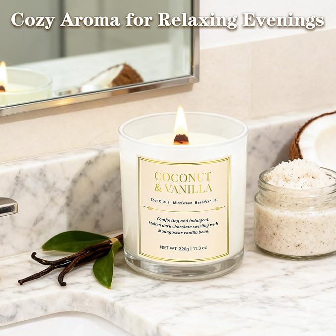 2 Pack Wood Wick Coconut & Vanilla Candle Gift Set – Long Lasting Soy Wax - Image 5