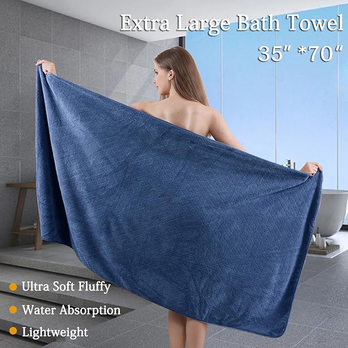 8-Piece Navy Bath Towels Set, 2 Oversized Large Bath Towels Sheet, 2 Hand - Image 2