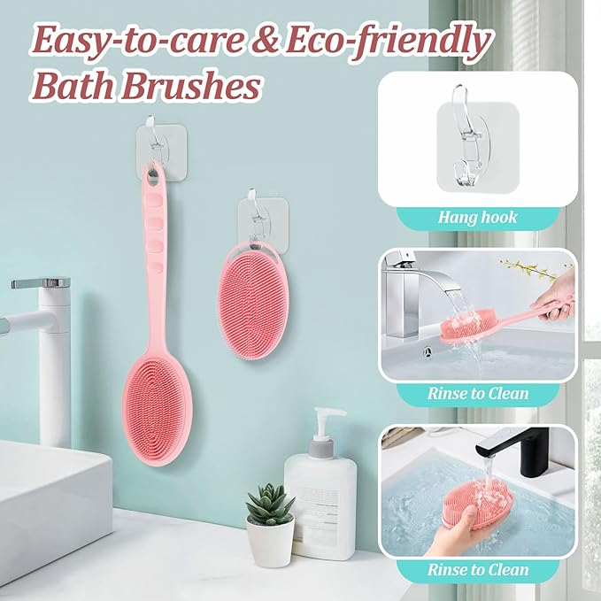Silicone Back & Body Scrubber Set 2PCS, 13.4'' Gentle Exfoliating Back Scrubber - Image 6