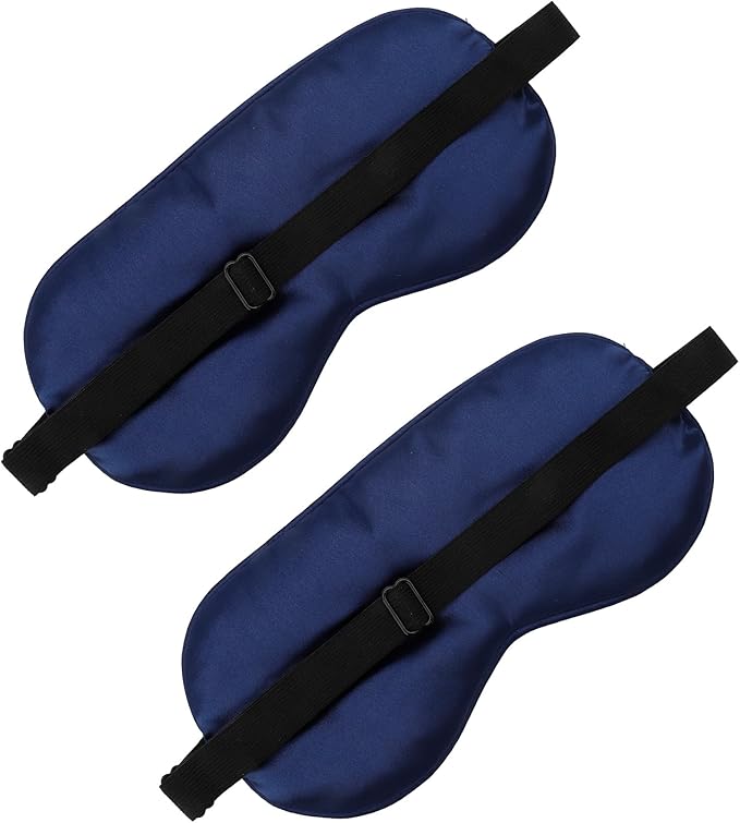 2 PCS Deep Blue Satin Sleep Masks, Adjustable Silk Eye Mask - Image 3