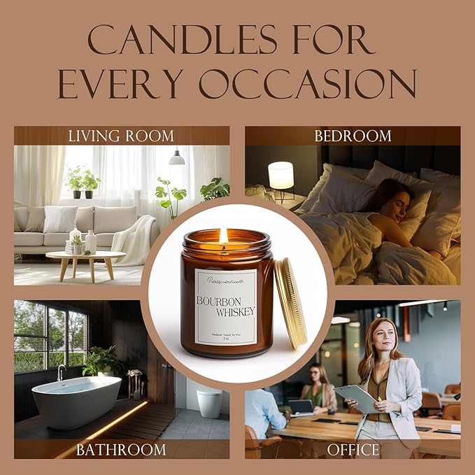 Bourbon Whiskey Scented Candle for Home, Natural Soy Wax Aromatherapy Non Toxic - Image 6