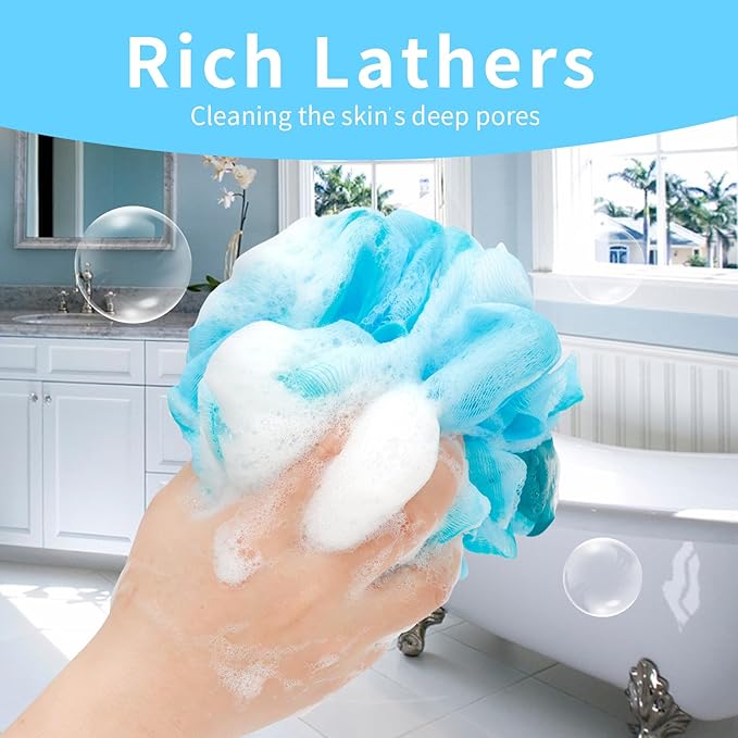 BCKENEY Bath Loofah Shower Sponge Body Back Scrubber Soft Mesh Shower Puffs - Image 7