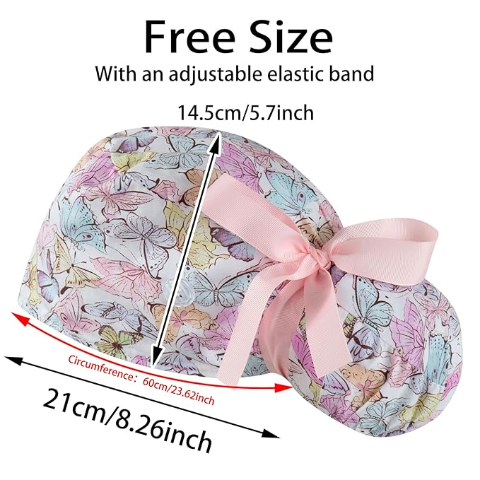 Scrub Caps Women Bouffant Scrub Hats Caps Nurses, Adjustable Working Cap - Image 3