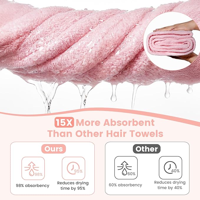 Microfiber Hair Towel Wrap for Women, 2 Pack Large Fast Drying Hair Towel - Image 5