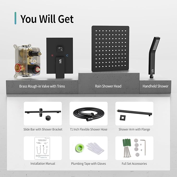 SR SUN RISE 10 Inch Slide Bar Shower Faucet Luxury High Pressure Shower Heads - Image 9