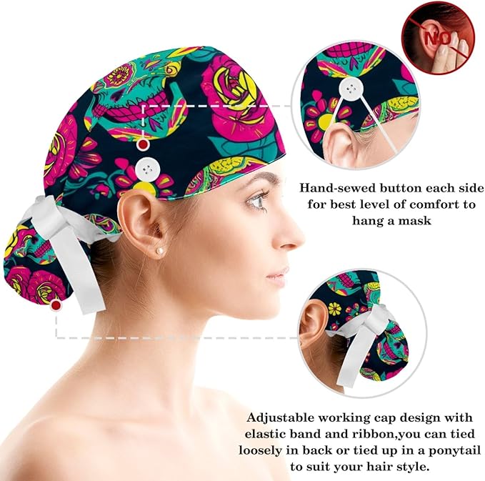 Scrub Cap with Hair Scrunchy, Ponytail Holder Surgical Cap - Image 3