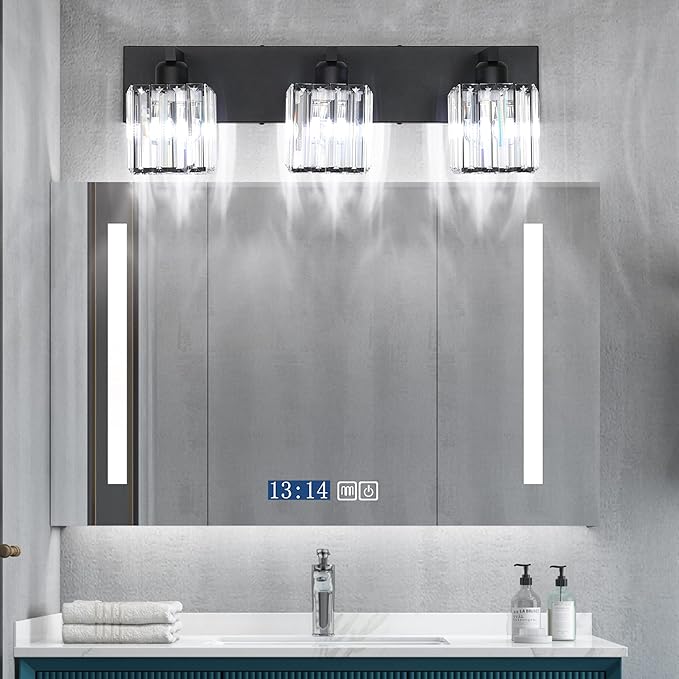 Aipsun Black Vanity Light Bathroom Lighting Fixtures 3 Light Crystal Modern - Image 5
